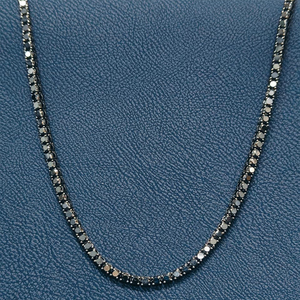 Rizta Jewel Black Diamond 14K Solid <b>Gold</b> Natural Stone Unisex Classic Tennis Riviera Necklace 20inch 32.00ct Claw Setting - Product Image 2
