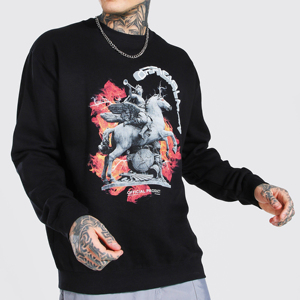 Custom Logo High Quality 100% Cotton 370/430 GSM Fleece Crewneck Printed Loose <b>Long</b> Winter <b>Sweatshirt</b> for Men 2 Pcs - Product Image 1