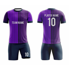 ชุดเสื้อฟุตบอลแบบกำหนดเองสำหรับผู้ชาย สีม่วงลายทาง โพลีเอสเตอร์ 100% แขนสั้น ระบายเหงื่อได้ดี ทรงสปอร์ต เหมาะกับทุกฤดูกาล ชุดทีม - Product Image 1