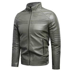 Veste en cuir décontractée pour homme, style motard, col montant, personnalisable, grande taille, par un créateur de mode - Product Image 6