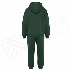 Conjunto Deportivo Unisex de Sudadera con Capucha y Pantalones Jogger en Verde Oscuro, Color Sólido, Corte Holgado Informal, 100% Algodón, Ropa de Otoño - Product Image 2