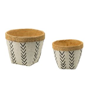 Set di 2 Vasi in Cemento Bianco e Marrone con Motivo a V, 10x8\" e 8x6.5\", Fioriere e Vasi per Piante - Product Image 2
