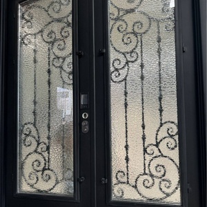 Royal Luxury Traditional Wrought Iron Water Resistant Entry Door Geometric Glass Panels Arched Design <b>Swing</b> Style Exterior Door - Product Image 4