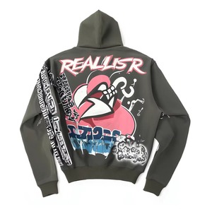 Sudadera con Capucha Negra Personalizada Reakyst, Ropa Urbana para Hombre, Diseño con Estampado Digital, Corte Holgado, 100% Algodón Jersey, Transpirable, Otoño - Product Image 6