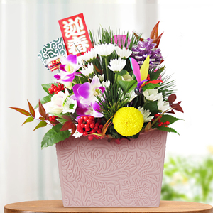 Pot de fleurs en plastique imprimé en relief style batik, pot carré minimaliste léger, 6 couleurs pour fleurs artificielles et fleurs fraîches - Product Image 1