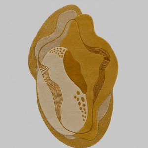 Tapis de luxe jaune moutarde abstrait, tufté à la main, forme organique moderne, tapis design pour salon, chambre, décoration intérieure chic - Product Image 1
