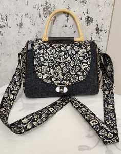 Floral Print Handbag Shoulder Bag Crossbody <b>Purse</b> Structured Tote with Contrast Handle and Strap Closure - Product Image 2
