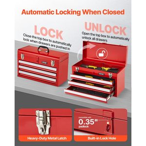 Caja de herramientas de metal portátil de 20,5 pulgadas con 3 cajones Organizador de herramientas rojo - Product Image 3