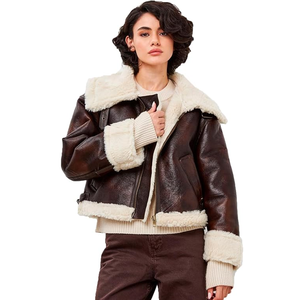Customized Ladies Winter Motorcycle <b>Jacket</b> <b>Leather</b>-Look <b>Suede</b> Thickly Lined Faux Fur Retro Solid Short - Product Image 1