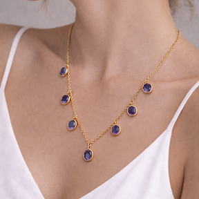 Elegante Collar con Colgante de Piedra Polki Morada en Oro Rosa de 18K para Mujer, Diseño Ovalado, Cadena Minimalista, Joyería de Lujo - Product Image 2