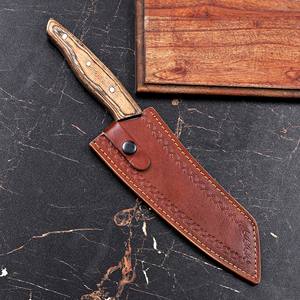 Cuchillo de Chef de Acero Inoxidable Estilo Japonés Forjado a Mano con Mango de Madera Pakka y Funda de Cuero, Espiga Completa, OEM Personalizado - Product Image 6