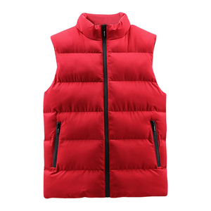 Chaleco Acolchado Rojo para Hombre, Cuello Alto, Cierre de Cremallera, Cortavientos, Informal, Ropa de Invierno, Relleno de Poliéster, Bolsillos, Largo Regular - Product Image 1