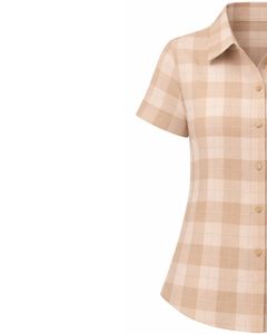 Custom Beige And Plaid Womens Short Sleeve Button Up Shirt Casual Summer Lightweight Breathable <b>Checkered</b> <b>Top</b> With Pocket - Product Image 4