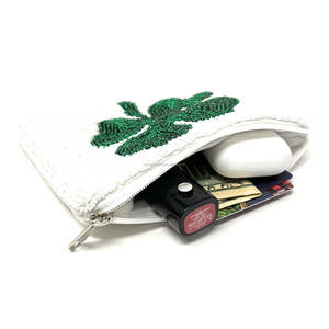 Monedero de Trébol de Cuatro Hojas Verde Bordado con Cuentas, Amuleto de la Suerte, Bolsa con Cremallera Hecha a Mano, Mini Bolso, Regalo de San Patricio, de Moda - Product Image 3