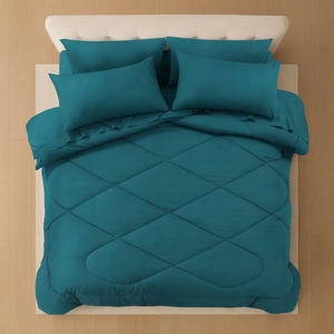 Juego de Edredón Esmeralda Reversible con Patrón Azul y Blanco, Cosido, 100% Algodón T-150, Transpirable para Todas las Estaciones, Uso Doméstico - Product Image 2