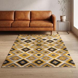 Handwoven Wool Geometric Diamond <b>Rug</b> - Mustard Black Ivory Tribal Kilim Style Area Floor Carpet Modern <b>Boho</b> Home Decor - Product Image 3