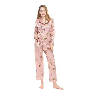Conjunto de Pijama para Mujer, Color Morado, Poliéster/Algodón, Cuello Alto, Manga Larga, Cintura Elástica con Cordón, Color Sólido, Ropa de Dormir para Verano - Product Image 4