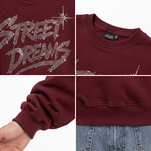 Sweat-shirt à col rond en molleton de coton pour homme, imprimé strass, coupe oversize, style streetwear, pour l'hiver, vente en gros - Product Image 6