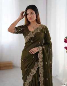 Designer Elegant <b>Saree</b> Crafted In Star Georgette Featuring All Over Embroidery Work Paired With A Matching Embroidered Blouse - Product Image 1