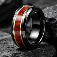Bague en carbure de tungstène noir avec incrustation de bois pour femmes et hommes, alliance confortable, bijou de fiançailles et de promesse