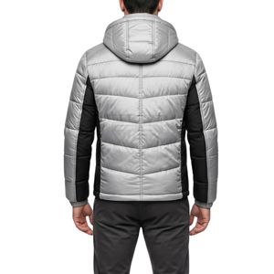 Full Zipper Hooded <b>Puffer</b> <b>Jacket</b> For Mens Contrast Panel Grey Black Breathable High Quality <b>Puffer</b> <b>Jackets</b> - Product Image 2