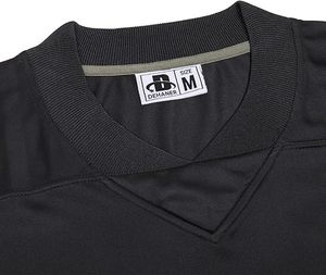 Thopson International <b>Black</b> V-Neck Football Jersey Yellow White Striped Sleeves Quick Dry Machine Embroidery Polyester Sport - Product Image 5