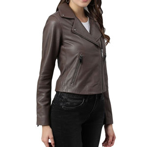 New Design Budget Friendly Women Leather Crop Jacket Fashion Outfit Solid Color Women Leather Crop Jacket OEM Serviced - Product Image 5