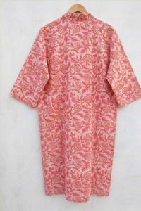 ชุดนอนกิโมโนผ้าฝ้ายพิมพ์ลายด้วยมือสำหรับผู้หญิง สไตล์โบฮีเมียน ชุดชายหาด ชุดฤดูร้อน คอตั้ง เรียบลื่น - Product Image 6