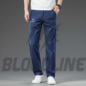 Jean droit uni pour homme Bloodline, taille mi-haute, coupe classique, en denim décontracté, coton respirant, idéal pour l'été, style hip-hop déchiré - Product Image 3