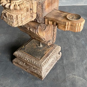 Antique Carved Wood Pillar Candle Holder <b>on</b> Stand Rustic Heritage Floor Candelabra - Product Image 6