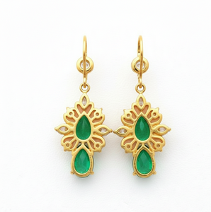 Boucles d'oreilles pendantes en onyx vert de 5 pouces avec zircone cubique, en argent sterling 925 plaqué or 18 carats, bijoux festifs et d'occasion, vente en gros - Product Image 5