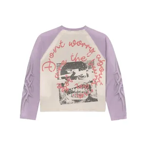 Camiseta de Manga Larga con Gráfico Vintage Personalizado |   Top de punto gofrado estilo grunge |   Fabricante de Mangas para Ropa Urbana OEM - Product Image 3