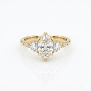 แหวนหมั้นเพชรทรงมาร์คีส์ 1.50 กะรัต ทอง 14K สไตล์วินเทจ อาร์ตเดโค ชุดเครื่องประดับเจ้าสาว เพชรแล็บทรงบาแกตต์ แหวนแต่งงาน/แหวนสัญญา - Product Image 1