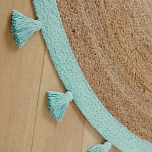 Tapis rond en jute 100% biologique, style bohème, fait main, couleur unie, NYKO MART JR-21H - Product Image 4