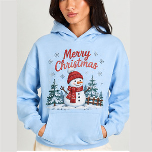 Sublimation <b>Christmas</b> Hoodie 100% Polyester Casual Style Personalized Holiday Pullover Custom Printed Snowman Design For <b>Women</b> - Product Image 1