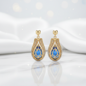 Boucles d'oreilles pendantes longues en argent sterling 925 plaqué or 18 carats, avec pierres bleues hydro-cultivées taille poire de 4,5 pouces, pour un usage quotidien - Product Image 5