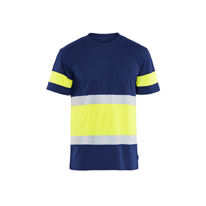 เสื้อยืดนิรภัยแบบมองเห็นได้ชัดเจน คลาส 2 สีกรมท่า พร้อมแถบสะท้อนแสงสีเหลือง แขนสั้น สำหรับงานอุตสาหกรรม - Product Image 4