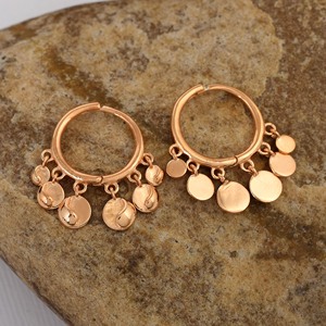 Boucles d'oreilles créoles en argent sterling 925 plaqué or rose 100 % pur avec breloques disques unis, style bohème, bijoux pour femme à porter au quotidien - Product Image 5