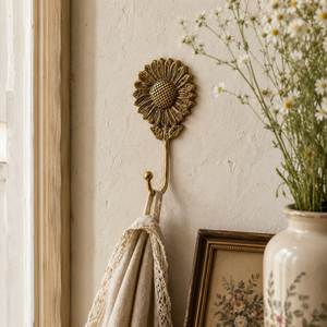 Handcrafted Sunflower <b>Wall</b> Hook Metal Decorative Vintage Style Rust Resistant Cast Iron Single Tier For Clothing Hooks - Product Image 1
