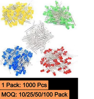 Paquete de Diodos LED Difusos de 5 mm en Colores Surtidos: Rojo, Azul, Verde, Amarillo y Blanco para Proyectos Electrónicos DIY y Luces Indicadoras