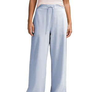 Pantalon en éponge française taille haute pour femme pleine longueur avec poches et taille réglable - Product Image 1