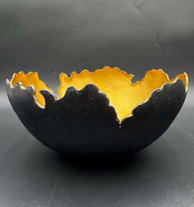 Bol décoratif en papier mâché métallique noir et or, pièce d'appoint moderne - Product Image 6