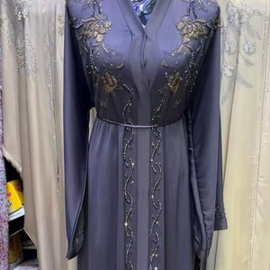 Abaya Modeste de Dubaï en Gros, Perlée et Pailletée, à Manches Longues, Traditionnelle Musulmane, Faite à la Main, pour Mariage, Respirante, Col en V pour Femme - Product Image 1
