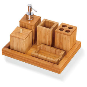 Ensemble d'accessoires de salle de bain en bois fait main avec un design naturel unique pour la décoration intérieure de salle de bain moderne - Product Image 2