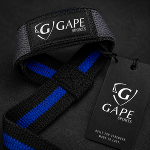Sangles de levage GAPE SPORTS en nylon, réglables avec fermeture Velcro, noir et bleu, pour entraînement de force et haltérophilie, unisexe, prix de gros - Product Image 3