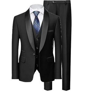 Men's <b>Navy</b> Blue Tuxedo Suit Three Piece With Vest And <b>Tie</b> Formal Wear For Wedding Or Office Events - Product Image 4