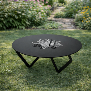 Mesa de Centro Redonda Moderna de Lujo con Superficie Metálica Estampada, Estructura de Acero con Recubrimiento en Polvo, Mueble para Sala de Estar - Product Image 5