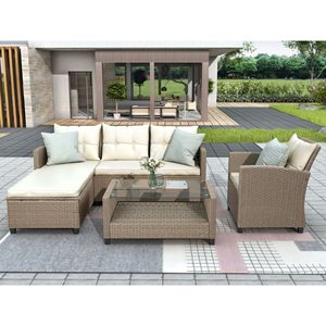 Set di Mobili da Giardino in Rattan Beige e Marrone, 4 Pezzi, Divano Componibile con Cuscini per Conversazione all'Aperto - Product Image 2
