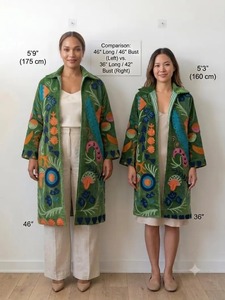 Bata de mujer con cuello en V, reversible, 100% algodón, 480g, con bordado floral azul, tipo kimono largo, con cinturón, para estar en casa o como ropa de descanso. - Product Image 3