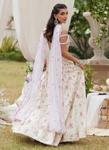 Embroidered Floral Silk Maxi Lehenga Set Dupatta off Shoulder <b>Bride</b> Party Evening Dress with Empire Waist for Wedding - Product Image 4
